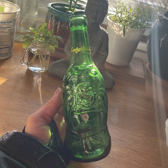 Buddha Enlightened Green Glass Bottle.Lucky Buddha 3 empty bottles. - Picture 3 of 5